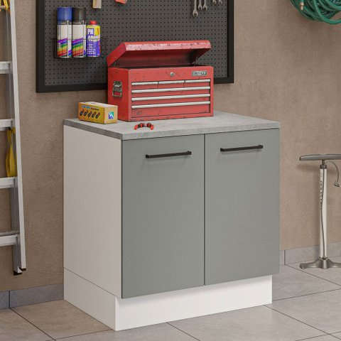 Balcão Multiuso 80cm 2 Portas Branco/Cinza Agata Madesa Branco/Cinza