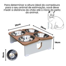 Comedouro Elevado Quadruplo Gato Pet Mdf - Inox - 2
