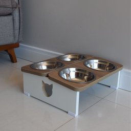 Comedouro Elevado Quadruplo Gato Pet Mdf - Inox - 5