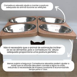 Comedouro Elevado Quadruplo Gato Pet Mdf - Inox - 3