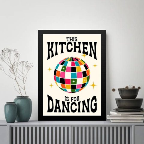 Quadro Divertido Cozinha para Dançar 24x18cm - com Vidro:moldura Branca