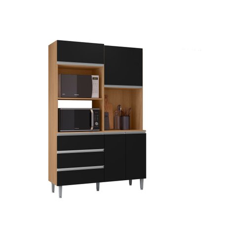 Cozinha Compacta Kit Livia 120 cm Amendoa com Preto AJL Móveis