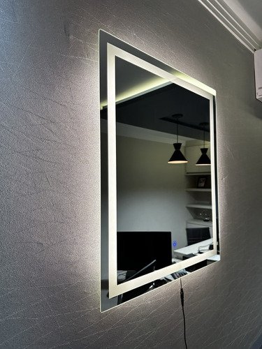 Espelho Grande Jateado Retangular 70x50cm com Led e Touch Screen:led Branco Neutro/vertical - 8