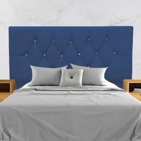 Cabeceira Estofada Cama Box Casal 140 Cm Suede Dubai Azul Marinho
