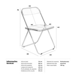 Kit 8 cadeiras jantar design dobrável cristal acrílico transparente Italia - 8