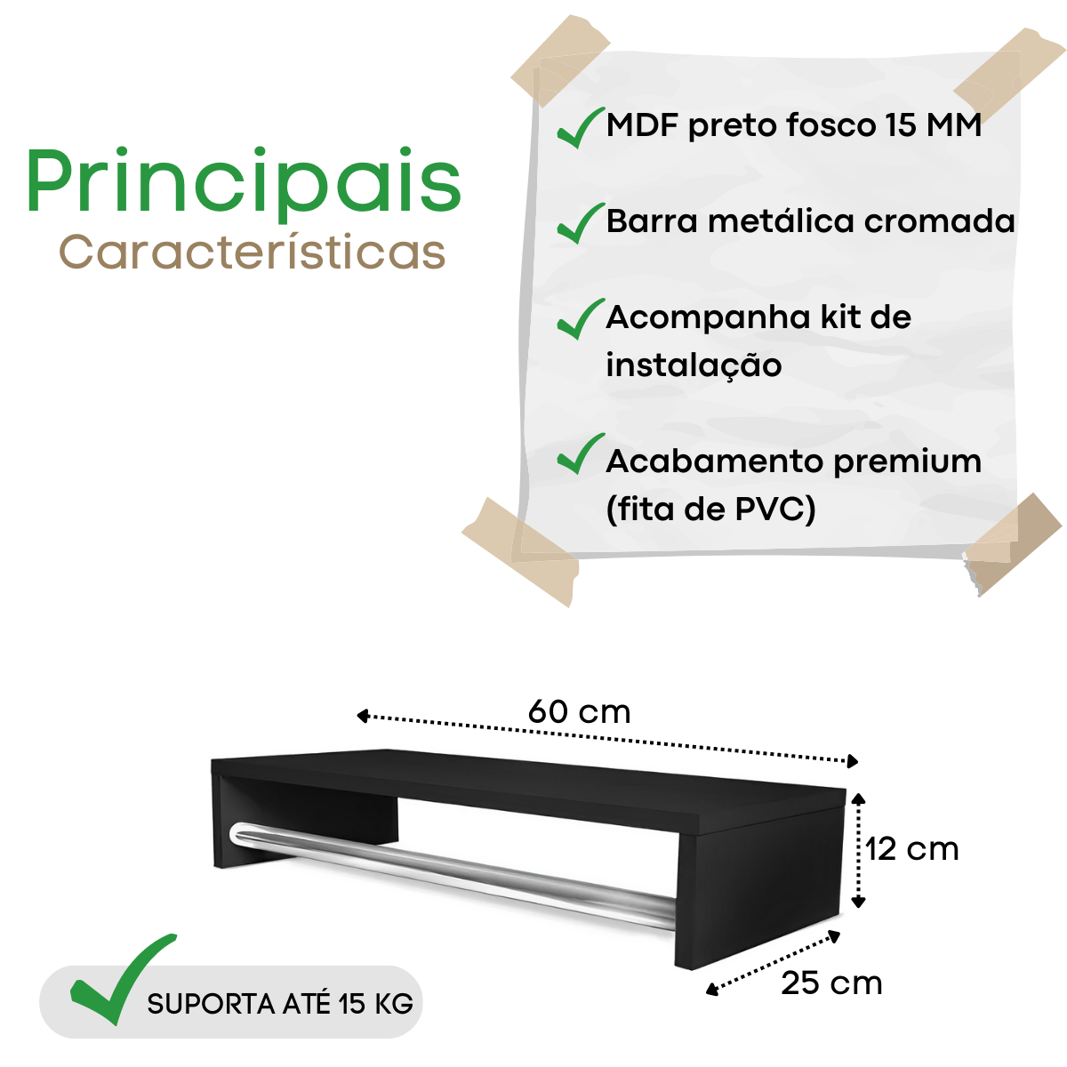 Cabideiro Arara para Roupas de Parede Organizador Preto para Loja - 2