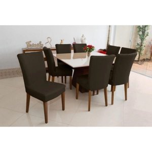 Capa para cadeira Lisa kit 8 lugares malha - Marrom