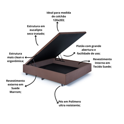 Cama Box Baú Viúva 120x203x42 Cm Suede com Pistão a Gás - 4 Cama Box Baú Viúva 120x203x42 Cm Suede com Pistão a Gás - 4