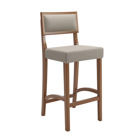 Banqueta Comfot Alta Bar Luxo Pés em Madeira Maciça Área Gourmet Balcão Sacada Hall Cor Bege