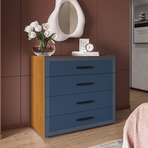 Cômoda Valência com 4 Gavetas 90x84cm Freijó/Azul 240832