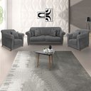 Ver imagem 2 de Kit Poltrona e Sofá Living 2 Lugares 1,80m Vênus Suede Pés Castanho - Pallazio - Cinza