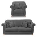 Ver imagem 1 de Kit Poltrona e Sofá Living 2 Lugares 1,80m Vênus Suede Pés Castanho - Pallazio - Cinza