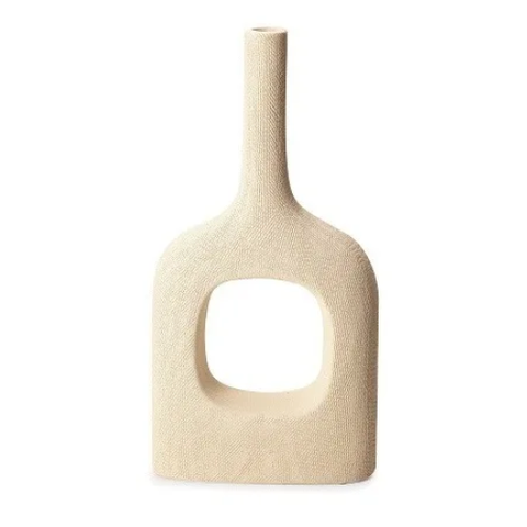 Vaso Em Poliresina Geometrico Claro Amadeirado Alto