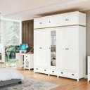 Ver imagem 1 de Conjunto Quarto: Guarda-Roupa 10 Portas, Escrivaninha 3 Gavetas Topázio Branco/Freijó Madeira Pinus
