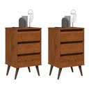 Ver imagem 1 de Kit 2 Mesa de Cabeceira Retrô Wood 3 Gavetas Freijó – EJ Móveis