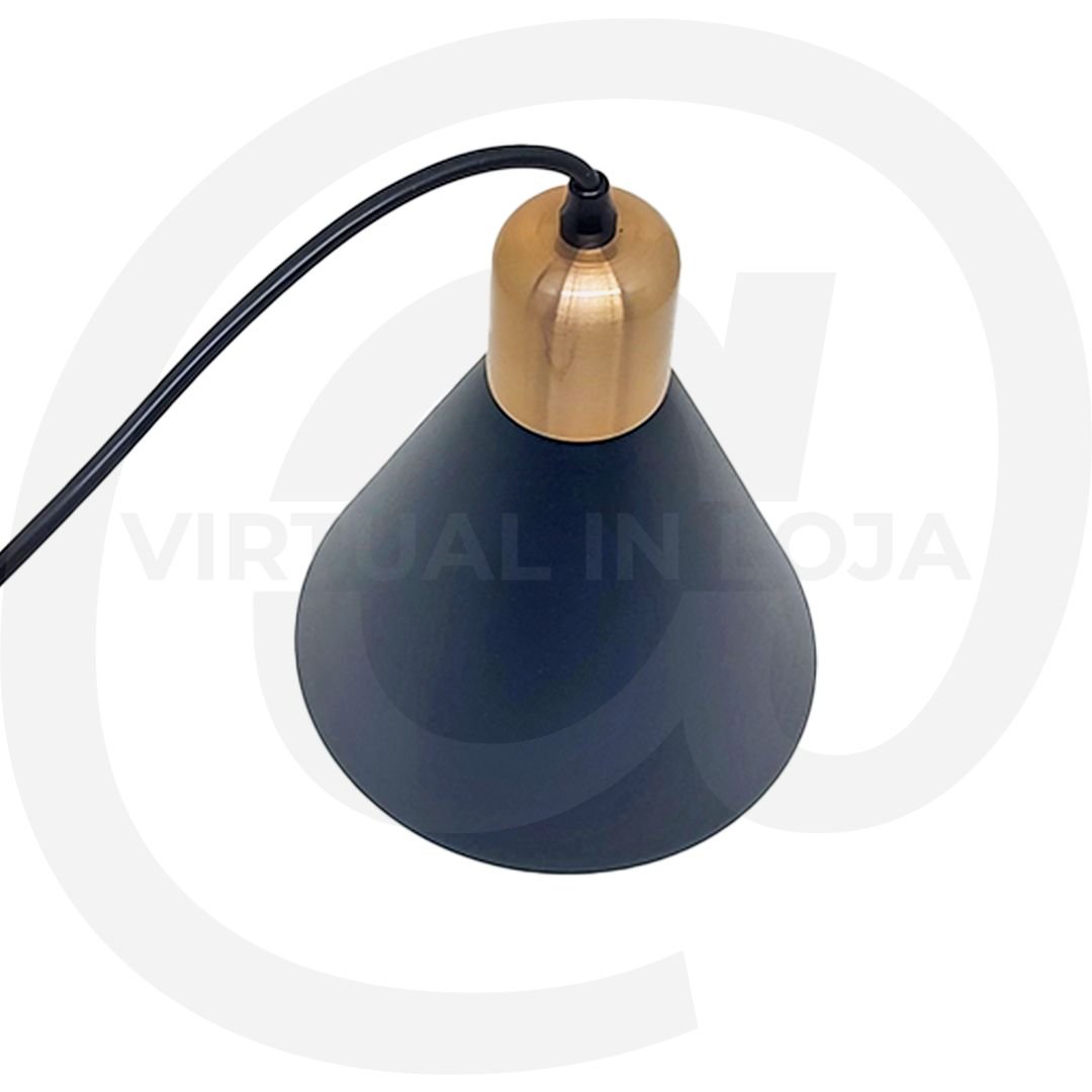 Luminária Lustre Pendente Fuji P Premium Preto C/ Cobre Nobre