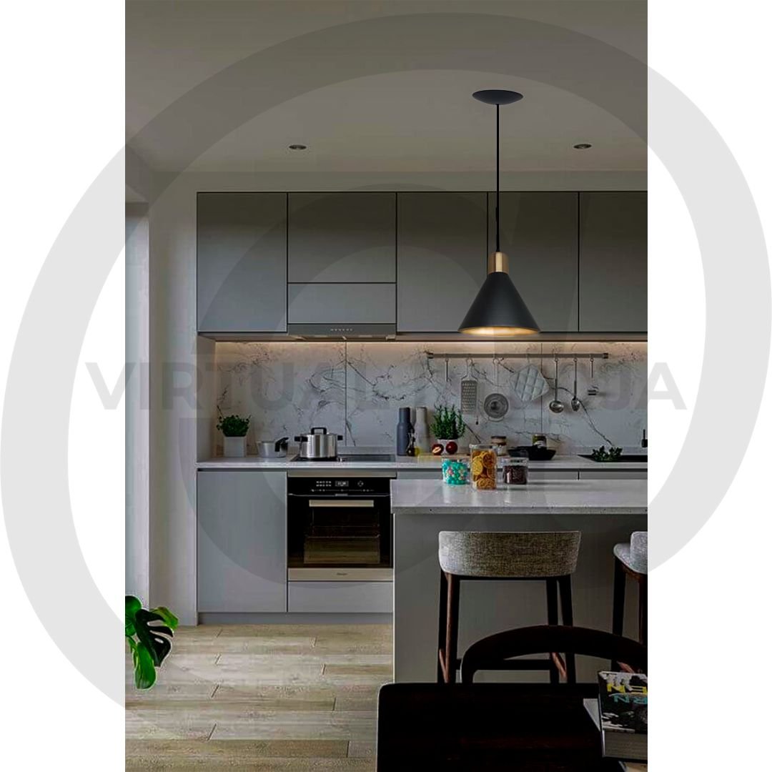 Luminária Lustre Pendente Fuji P Premium Preto C/ Cobre Nobre