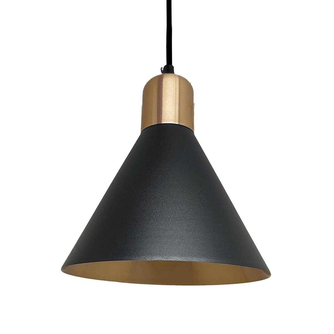 Luminária Lustre Pendente Fuji P Premium Preto C/ Cobre Nobre