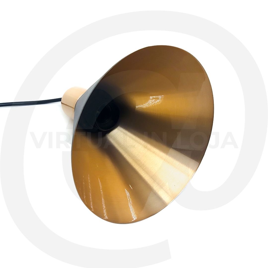 Luminária Lustre Pendente Fuji P Premium Preto C/ Cobre Nobre