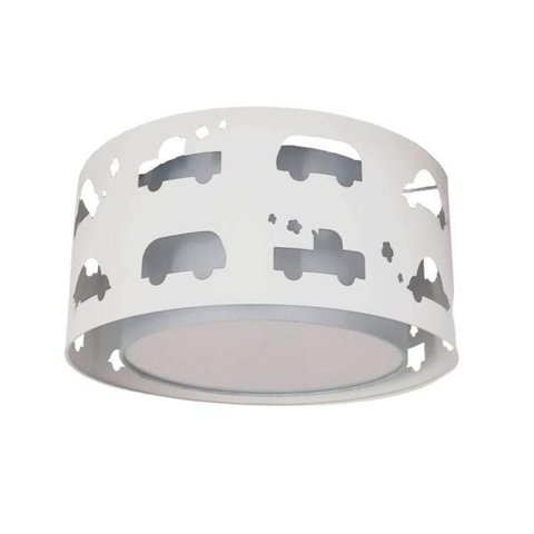 Luminária Infantil Plafon Carrinhos Cinza 30X16