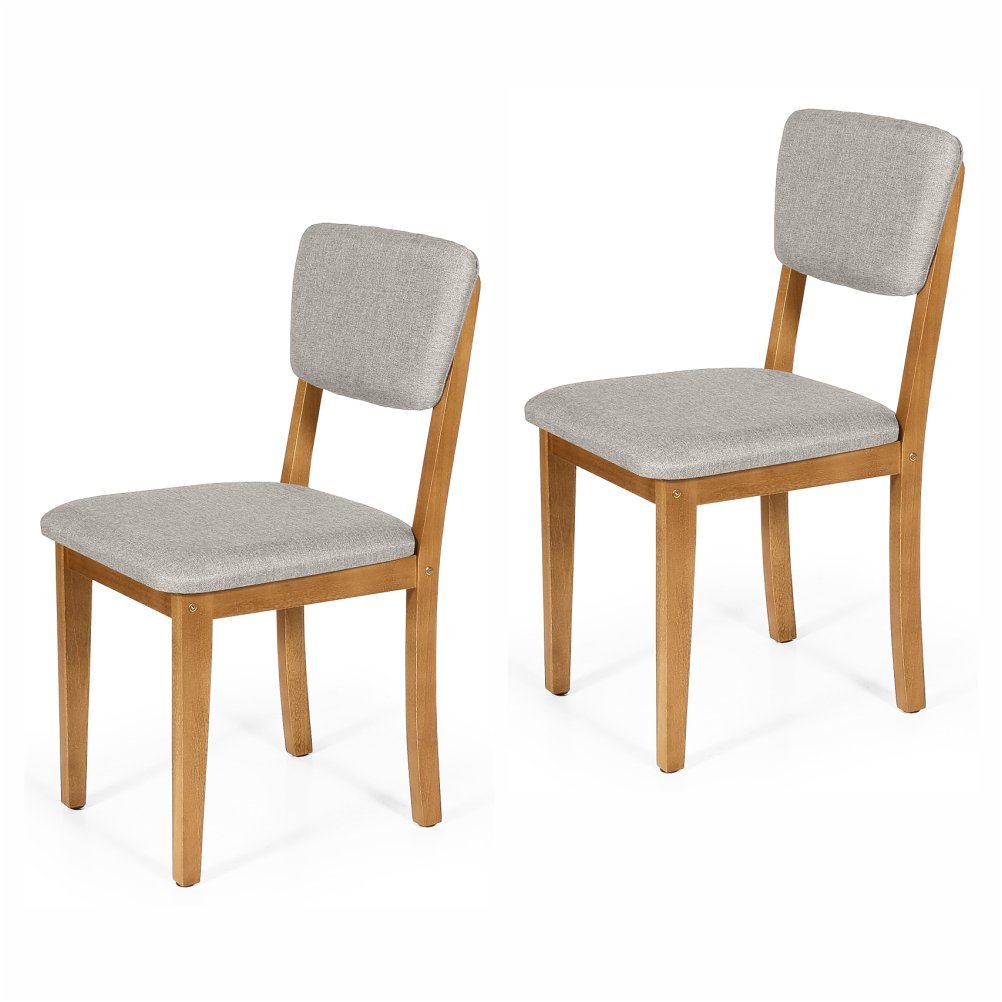 Conjunto 2 Cadeiras de Jantar Estofada em Madeira Maciça Ella Cinza Claro - 1