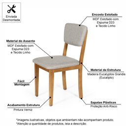 Conjunto 2 Cadeiras de Jantar Estofada em Madeira Maciça Ella Cinza Claro - 2