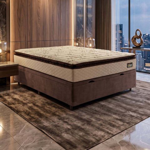 Cama Box Baú Casal Colchão Espuma D33 Pillow Top Van Gogh 138x188x70cm Hellen