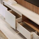 Ver imagem 7 de Home Estante Monterrey Decorativo Tv até 82 Mdp/hdf 240cm Fitas Led Nichos Freijó/off White G73 - Gr