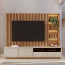 Ver imagem 1 de Home Estante Monterrey Decorativo Tv até 82 Mdp/hdf 240cm Fitas Led Nichos Freijó/off White G73 - Gr