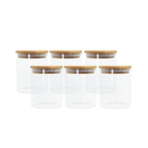 Conjunto de 6 Potes Herméticos de 400 Ml com Tampa de Bambu
