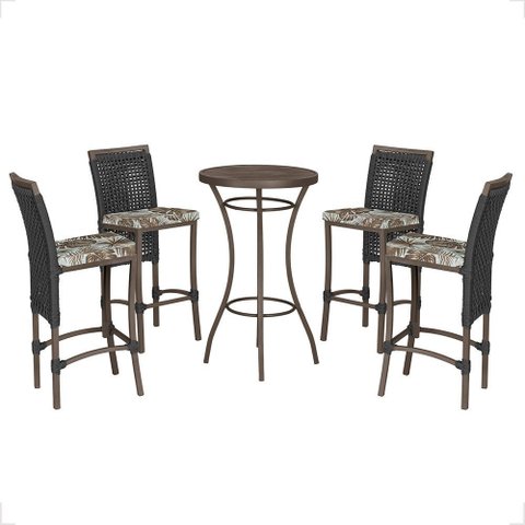 Mesa Bistrô e 4 Banquetas Roma Marrom Corda Náutica Estofado 6 Trama Original