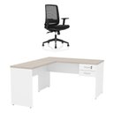 Ver imagem 2 de Mesa de Escritório em L 160x60cm com Gaveta + Cadeira de Escritório Ergonômica
