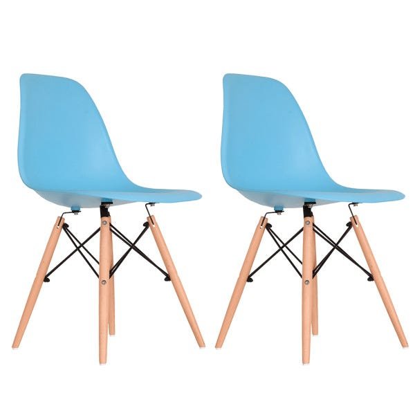 Conjunto com 2 Cadeiras Eames Infantil Azul - Base Madeira Natural