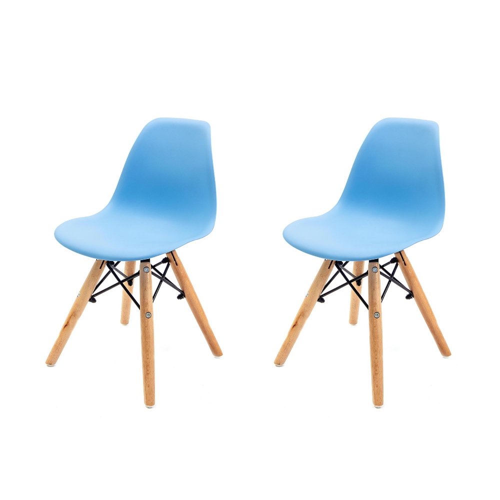 Conjunto com 2 Cadeiras Eames Infantil Azul - Base Madeira Natural