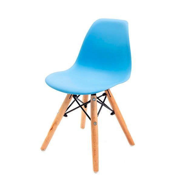 Conjunto com 2 Cadeiras Eames Infantil Azul - Base Madeira Natural - 2