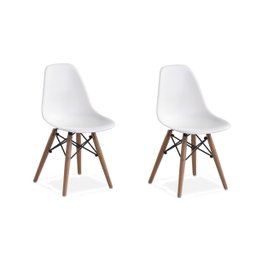 Conjunto com 2 Cadeiras Eames Infantil Branca - Base Madeira Natural - 1