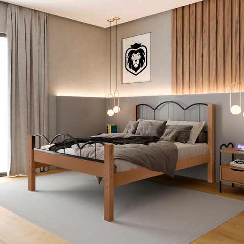 Cama Casal Mdf Oasis Preto/nature 151x202cm Estilo Retrô:nature