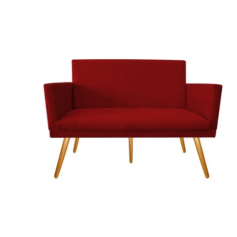Namoradeira Nina Decorativa Suede Vermelho 2 Lugares Pés Madeira Ms Decor