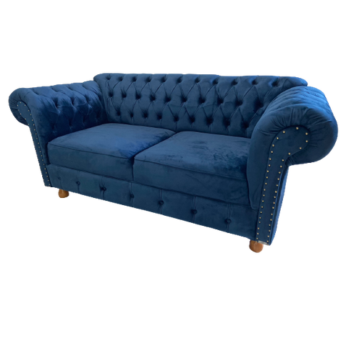 Sofá Chesterfield Luiz XV Veludo Azul Marinho 1,80cm