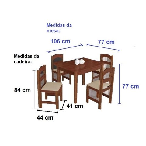 Mesa com 4 Cadeiras Madeira - Praiana Arauna Amendoa