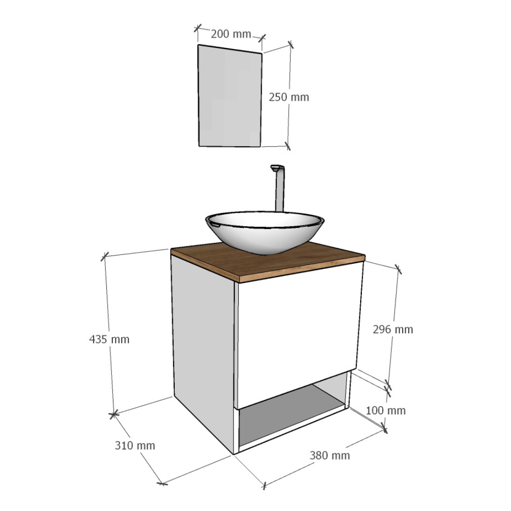 Gabinete de Banheiro 40cm com Cuba e Espelho Completo Lavabo Armário Suspenso - 6