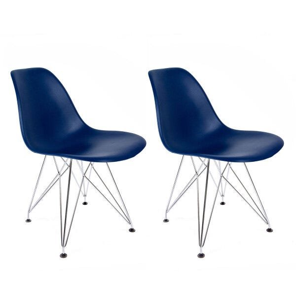 Kit 2 Cadeiras Eames Azul Marinho - Base Eiffel Cromada - 1