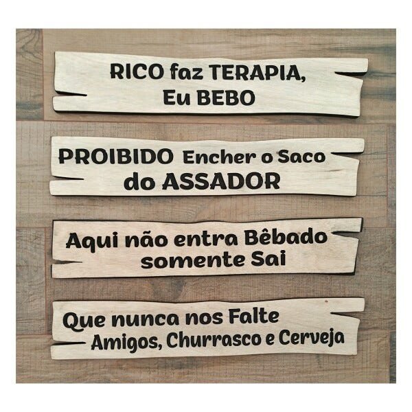 Placa Churrasqueira Rico Faz Terapia Eu Bebo 60x11