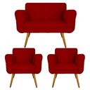 Ver imagem 1 de Jogo Namoradeira e 2 Poltrona Decorativa Para Recepção Isabella Suede Vermelho - LM DECOR