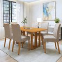 Ver imagem 1 de Conjunto Sala de Jantar 6 Lugares Retangular Tampo MDF Mesa Tessera e Cadeiras Pés Madeira Jade