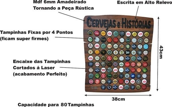 Quadro Porta Tampinhas Rustic - 80 - Cervejas Histórias - 4