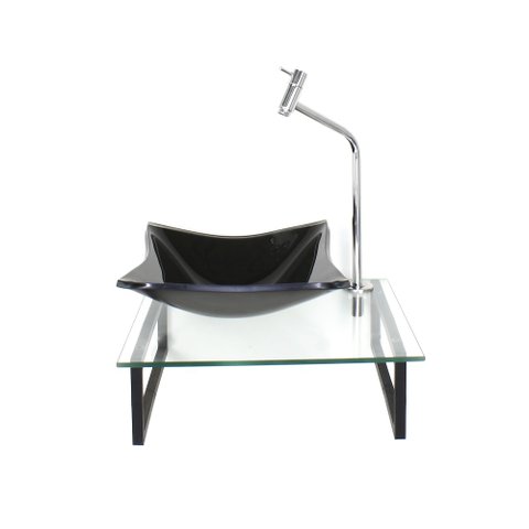 GABINETE DE VIDRO COM CUBA QUADRADA GRAFITE COM TAMPO 40CM INCOLOR