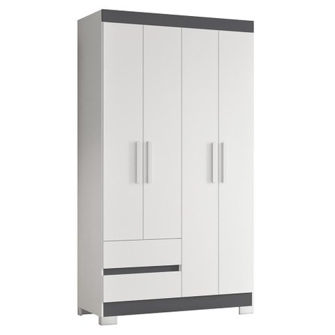 Guarda Roupa Solteiro Olímpia 4 Portas 2 Gavetas Quadriflex Branco/titanium - Móveis Albatroz