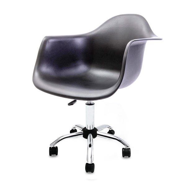 Cadeira Eames com Braços Preta - Base Office Cromada