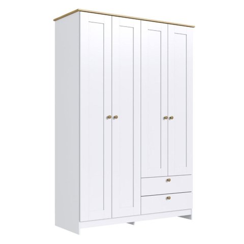 Guarda-roupa Solteiro Americano 4 Portas 2 Gavetas Branco/ipê - Decibal